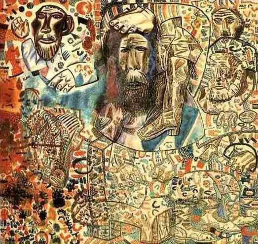 Pavel Filonov Untitled (Heads, a Boot, a Fish) - Hand Painted Oil Painting