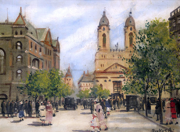 Antal Berkes Utcareszlet - Hand Painted Oil Painting