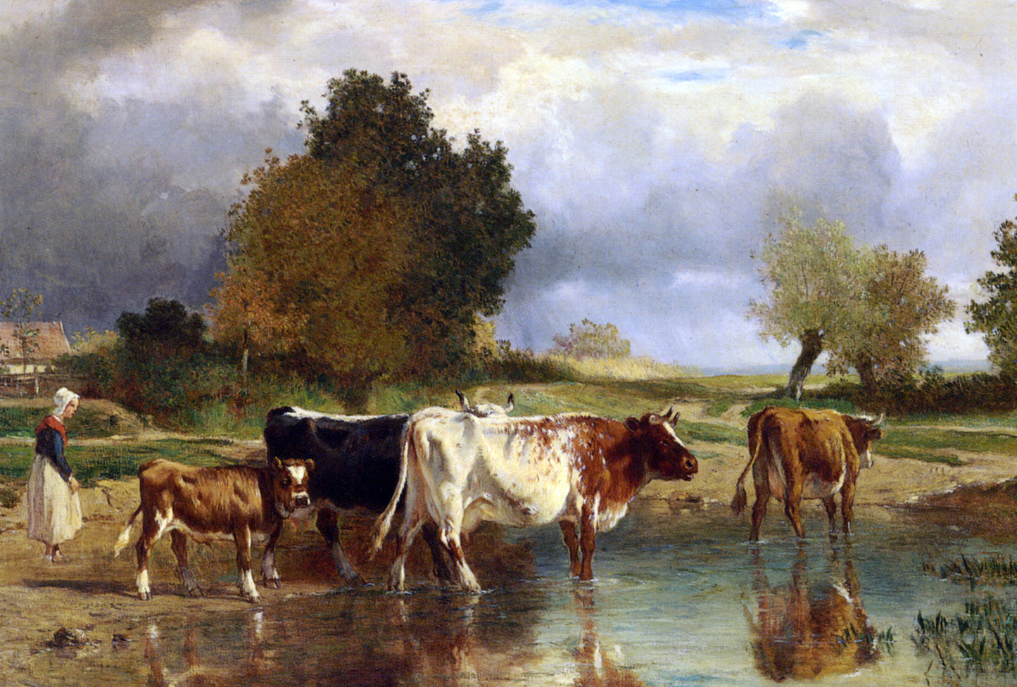 Constant Troyon Vaches at veau a la marne - Hand Painted Oil Painting