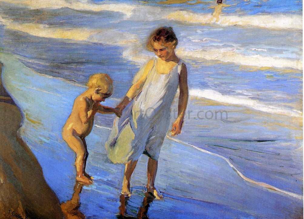 Joaquin Sorolla Y Bastida Valencia, Two LIttle Girls on a Beach - Hand Painted Oil Painting