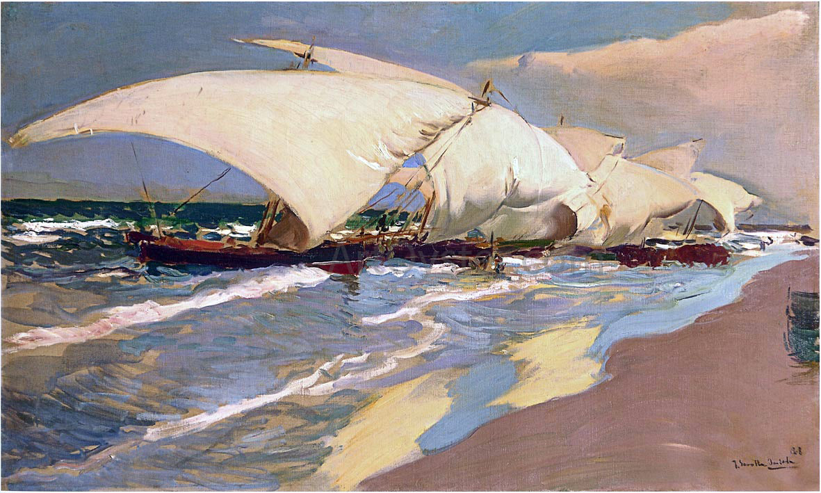 Joaquin Sorolla Y Bastida Valencian boats - Hand Painted Oil Painting