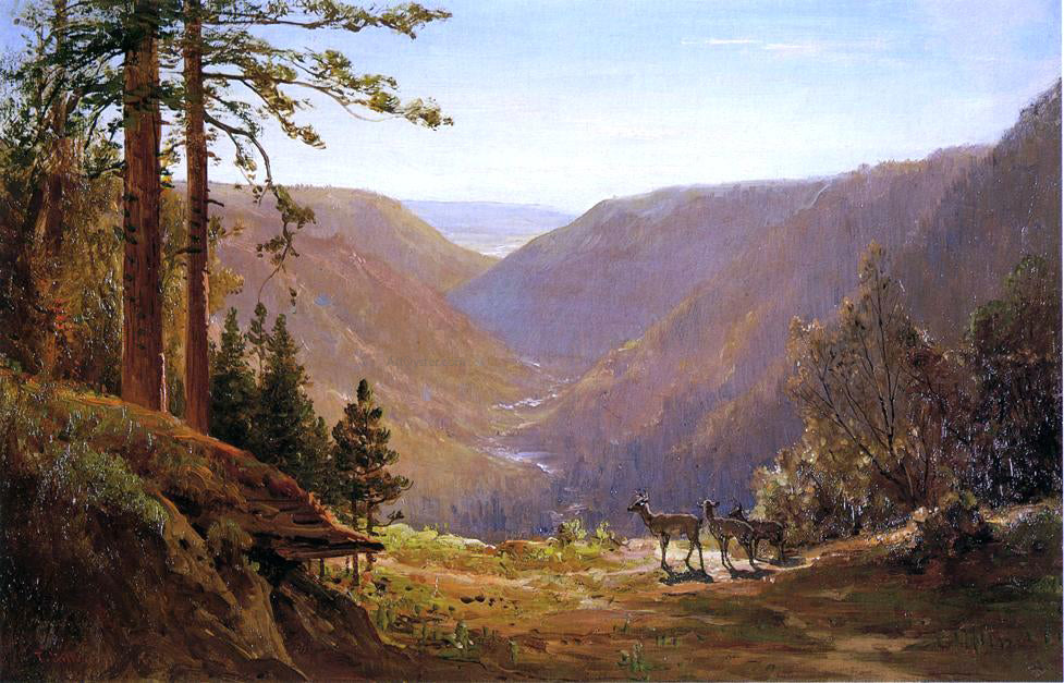 Thomas Hill A Valley with Deer - Hand Painted Oil Painting