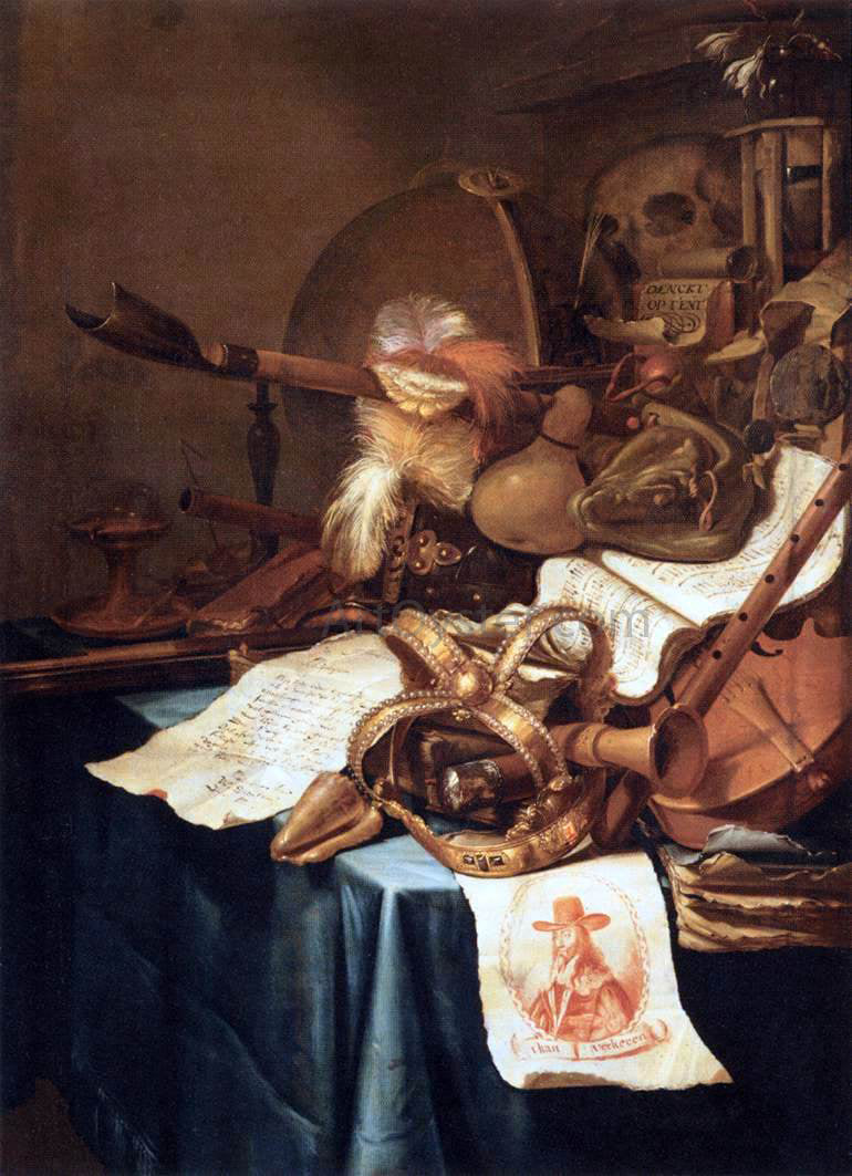 Vincent I Laurensz. Van der Vinne Vanitas with a Royal Crown - Hand Painted Oil Painting