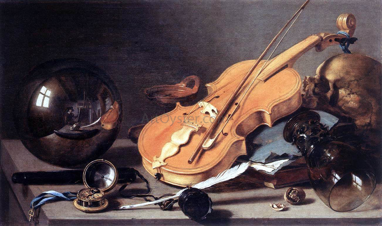 Pieter Claesz Vanitas with Violin and Glass Ball - Hand Painted Oil Painting