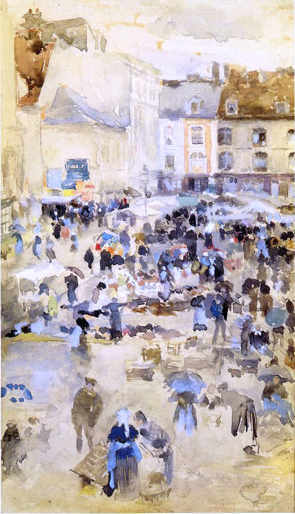 James McNeill Whistler Variations in Violet and Grey - Market Place, Dieppe - Hand Painted Oil Painting