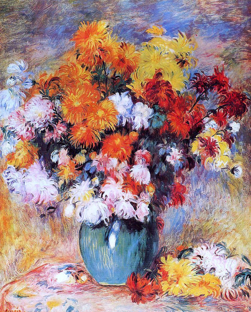 Pierre Auguste Renoir Vase of Chrysanthemums - Hand Painted Oil Painting