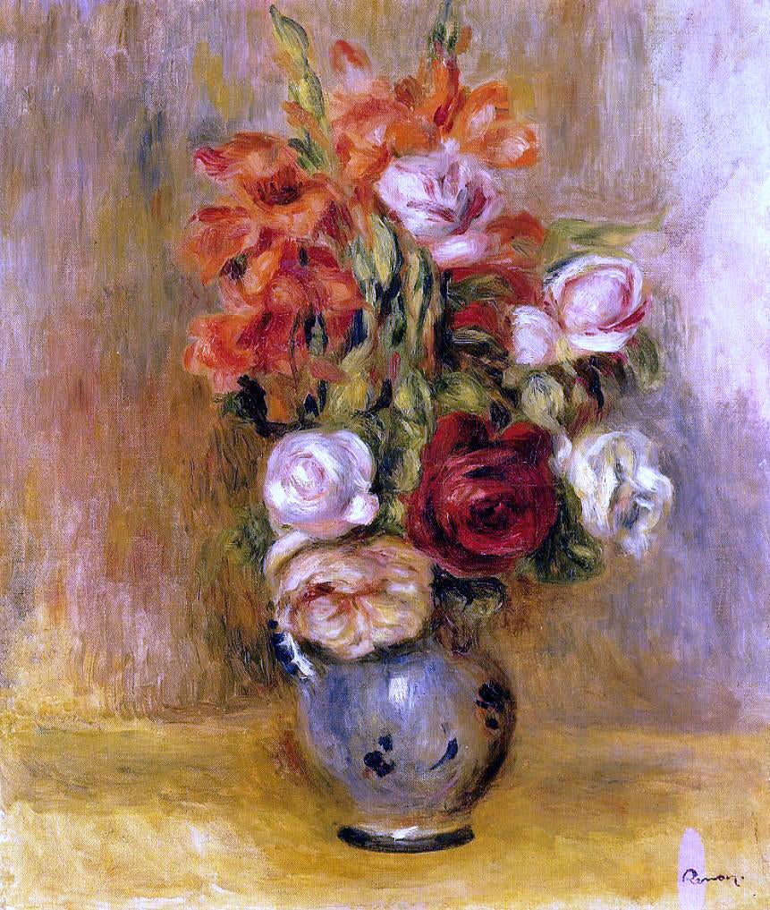 Pierre Auguste Renoir Vase of Gladiolas and Roses - Hand Painted Oil Painting