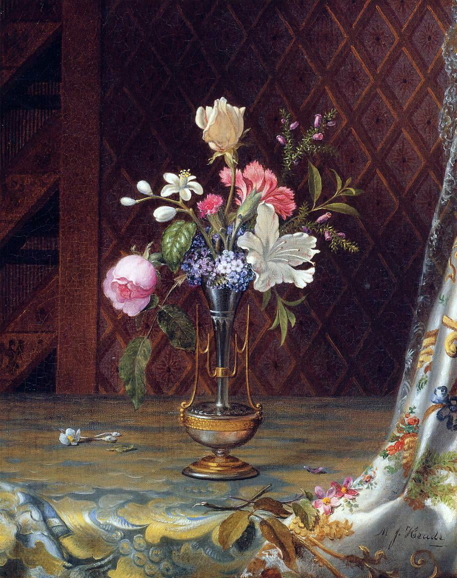 Martin Johnson Heade Vase of Mixed Flowers - Hand Painted Oil Painting