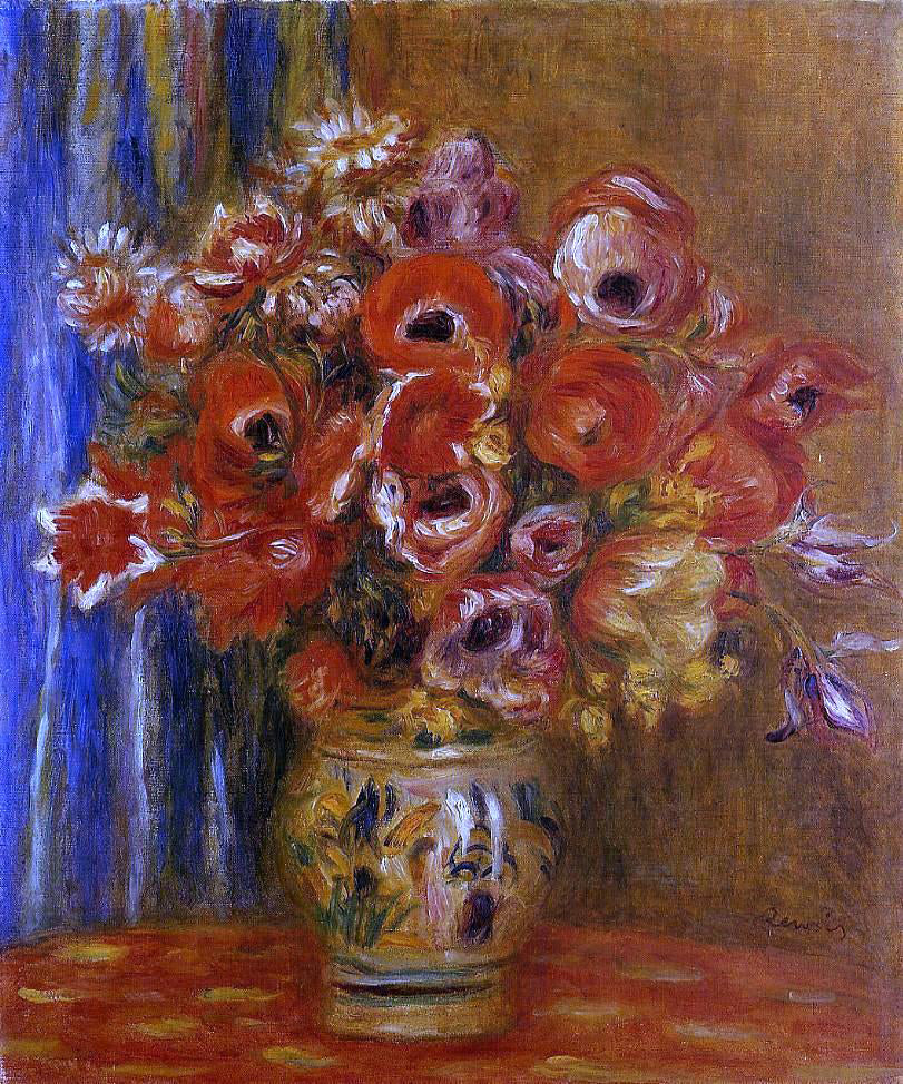 Pierre Auguste Renoir Vase of Tulips and Anemones - Hand Painted Oil Painting
