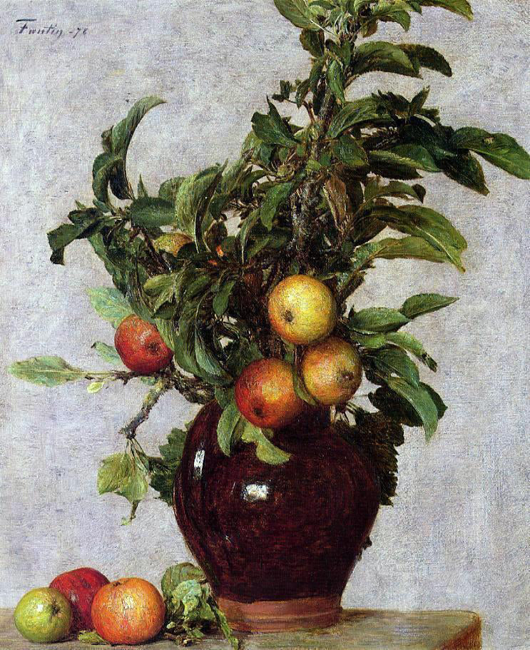 Henri Fantin-Latour Vase with Apples and Foliage - Hand Painted Oil Painting