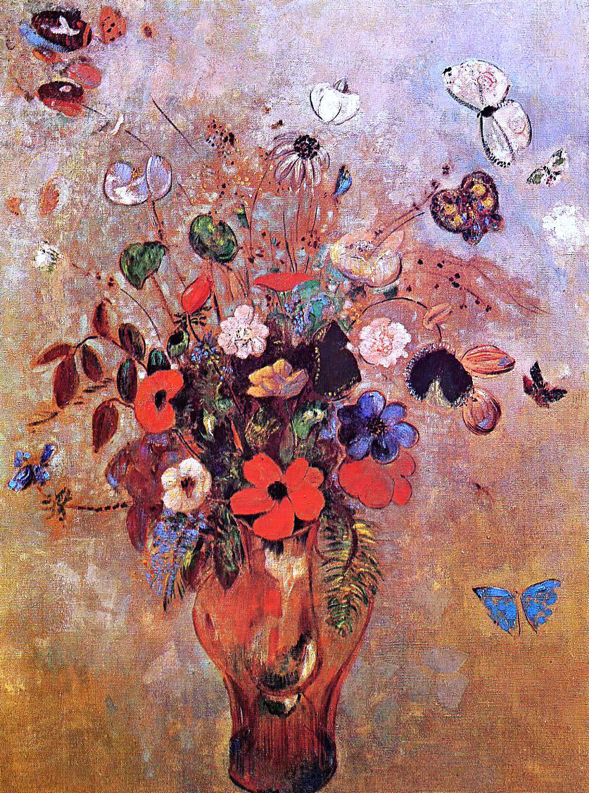  Odilon Redon Vase with Flowers and Butterflies - Hand Painted Oil Painting