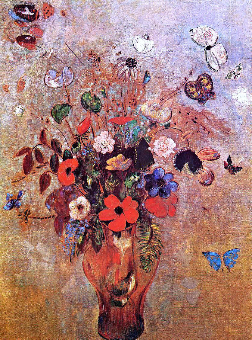 Odilon Redon Vase with Flowers and Butterflies - Hand Painted Oil Painting