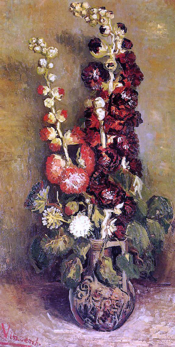 Vincent Van Gogh Vase with Holyhocks - Hand Painted Oil Painting