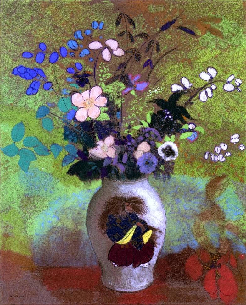  Odilon Redon Vase with Japanese Warrior - Hand Painted Oil Painting