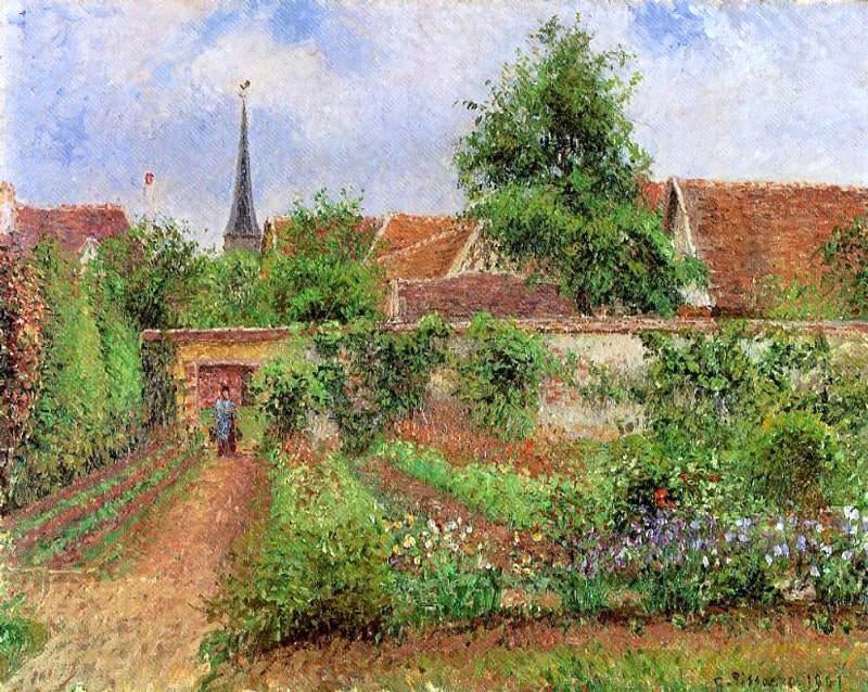 Camille Pissarro Vegetable Garden in Eragny, Overcast Sky, Morning - Hand Painted Oil Painting