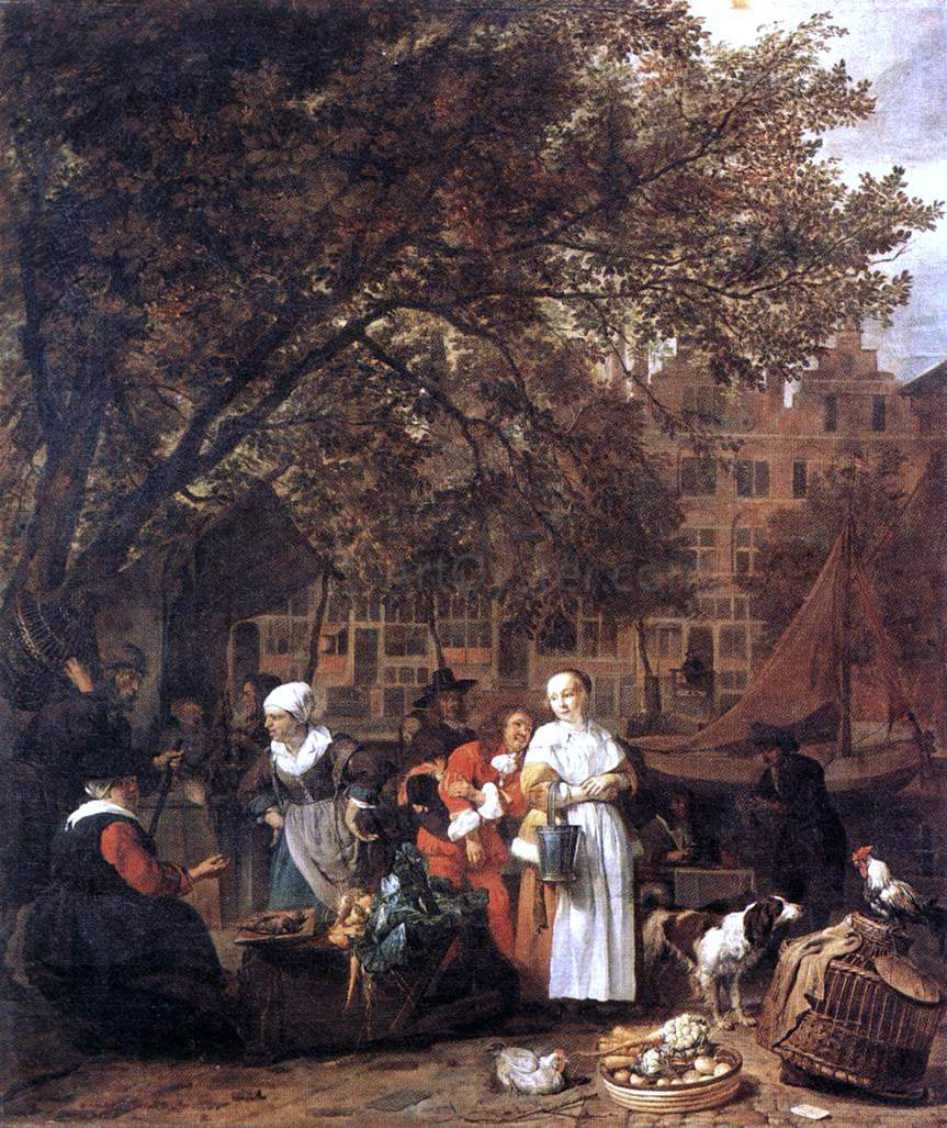 Gabriel Metsu Vegetable Market in Amsterdam - Hand Painted Oil Painting