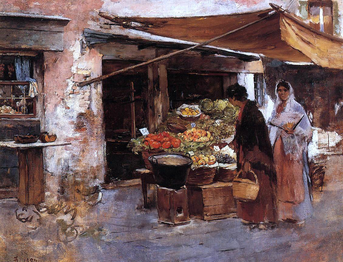 Frank Duveneck Venetian Fruit Market - Hand Painted Oil Painting