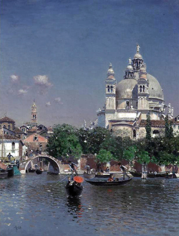 Martin Rico Y Ortega Venetian Lagoon Near the Church of Santa Maria della Salute - Hand Painted Oil Painting