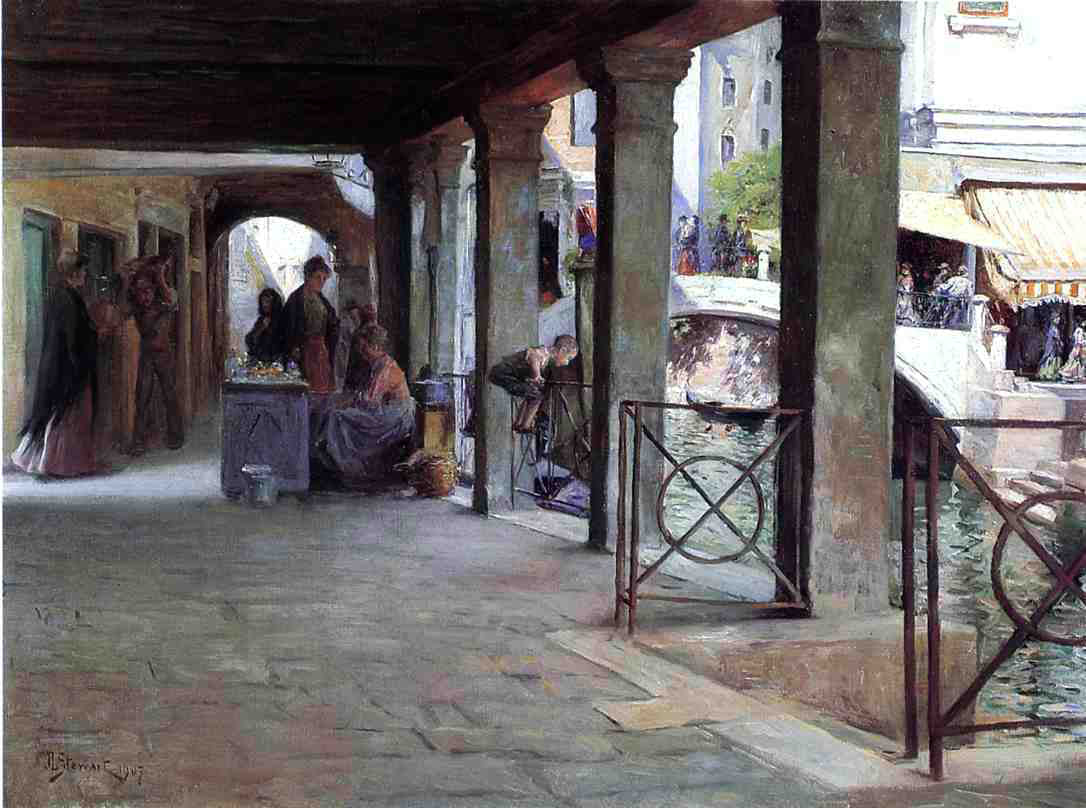Julius LeBlanc Stewart Venetian Market Scene - Hand Painted Oil Painting