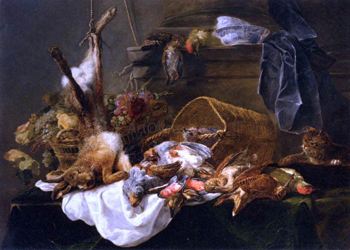 Jan Fyt Venison and Basket of Grapes Watched by a Cat - Hand Painted Oil Painting
