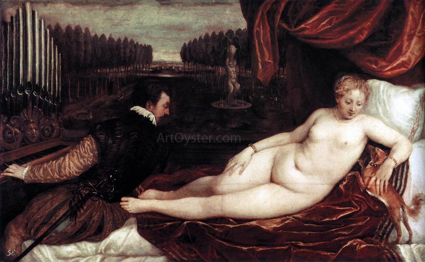 Titian Venus and an Organist and a Little Dog - Hand Painted Oil Painting