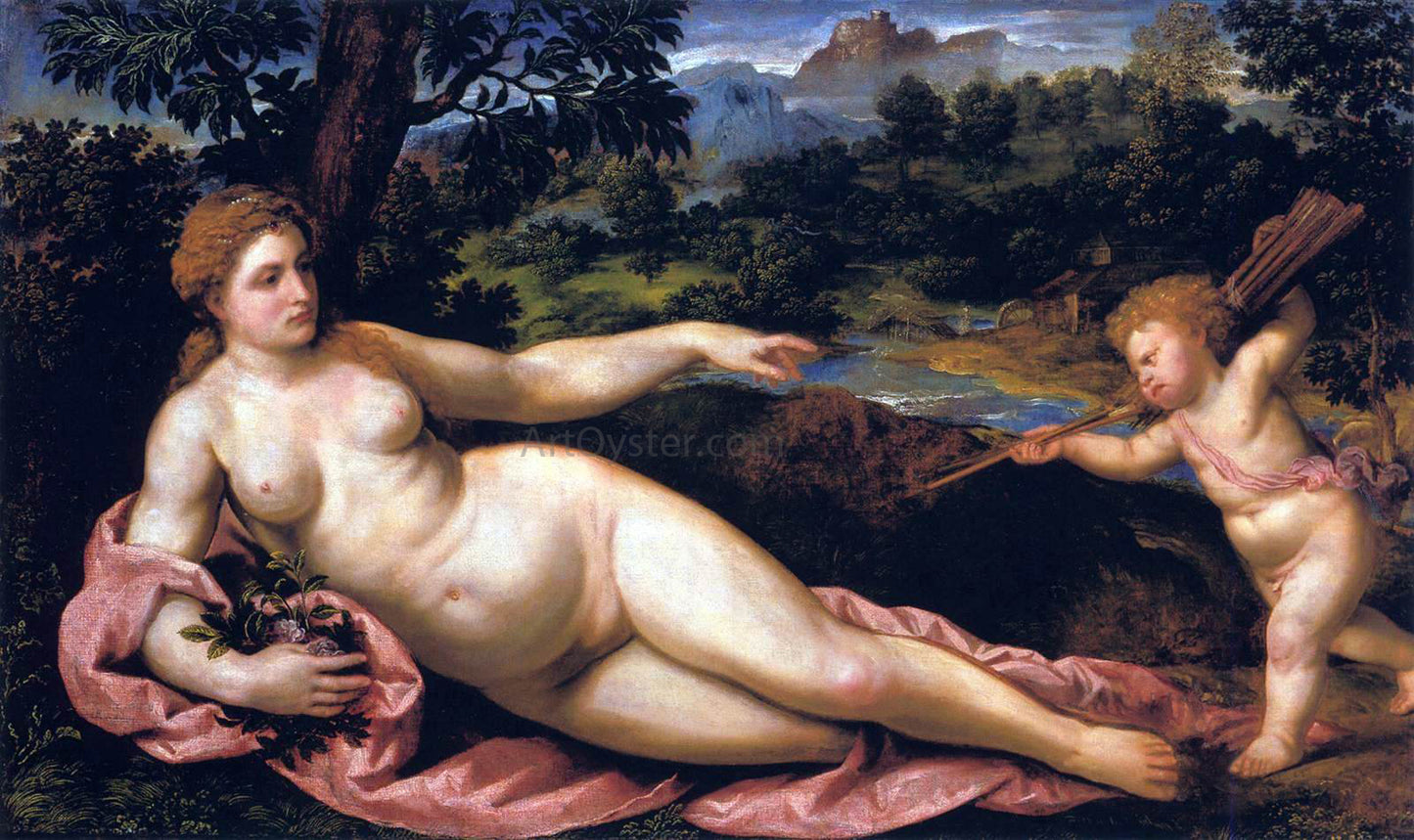 Paris Bordone Venus and Cupid - Hand Painted Oil Painting