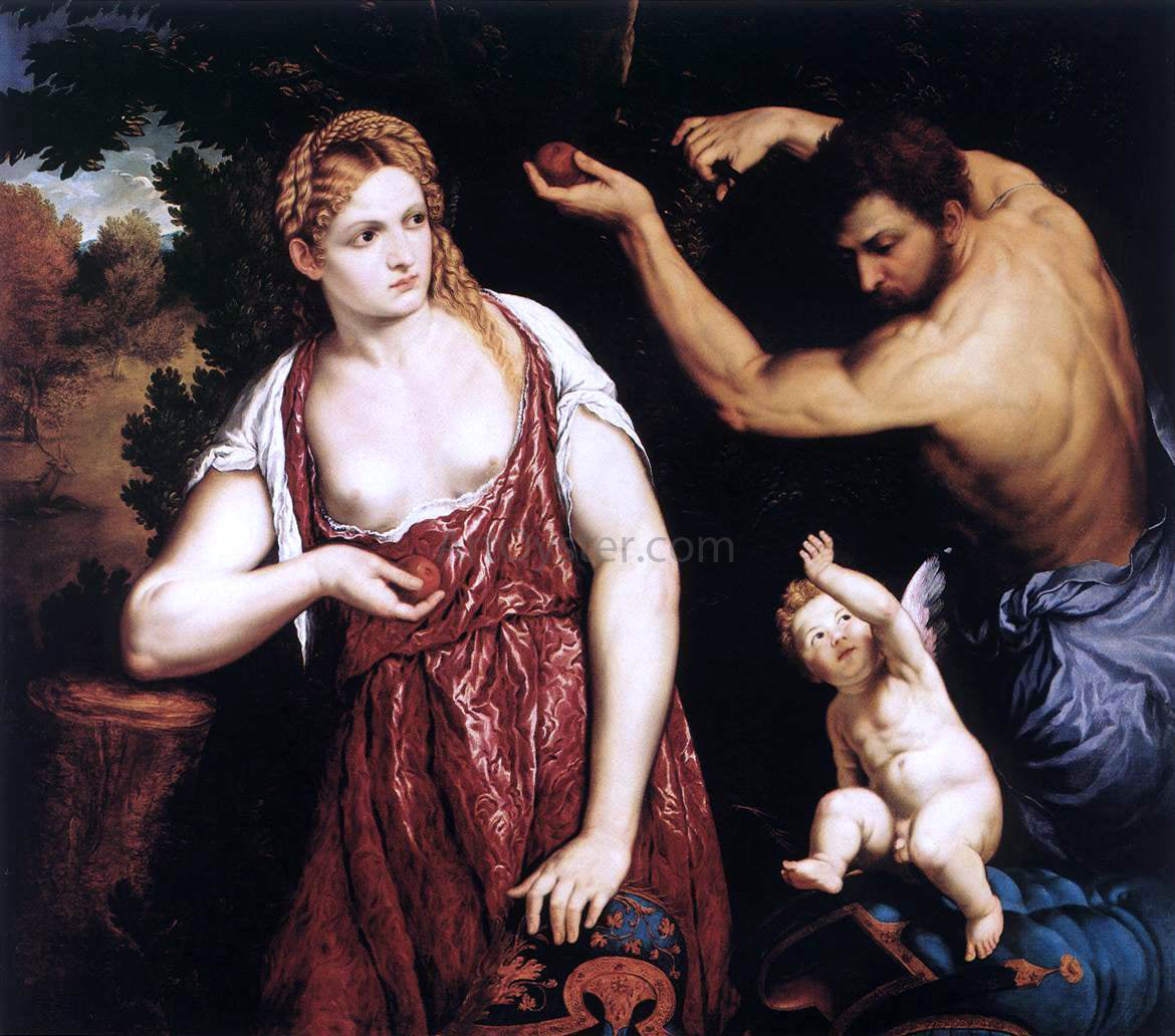 Paris Bordone Venus and Mars with Cupid - Hand Painted Oil Painting
