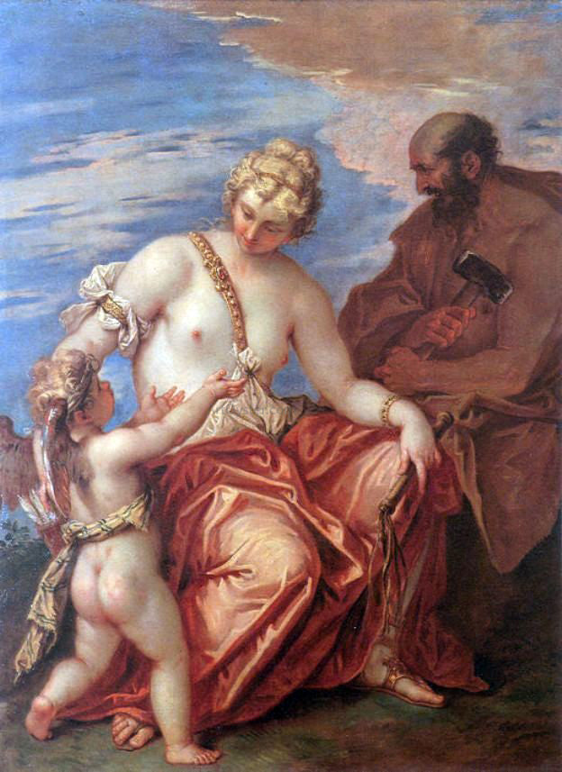 Sebastiano Ricci Venus, Cupid and Vulcan - Hand Painted Oil Painting