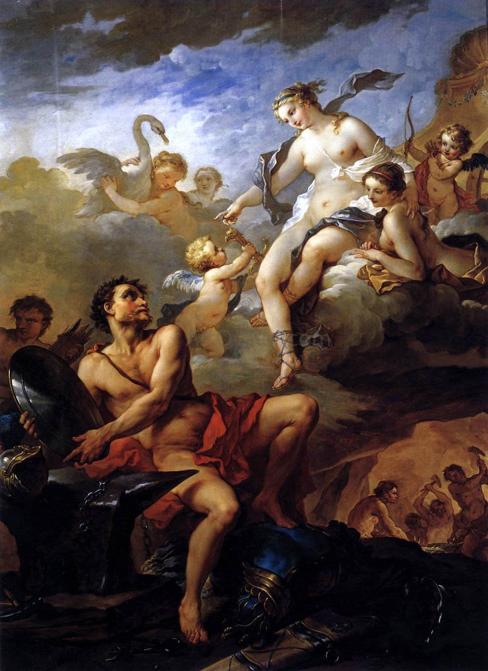 Charles Joseph Natoire Venus Demanding Arms from Vulcan for Aeneas - Hand Painted Oil Painting