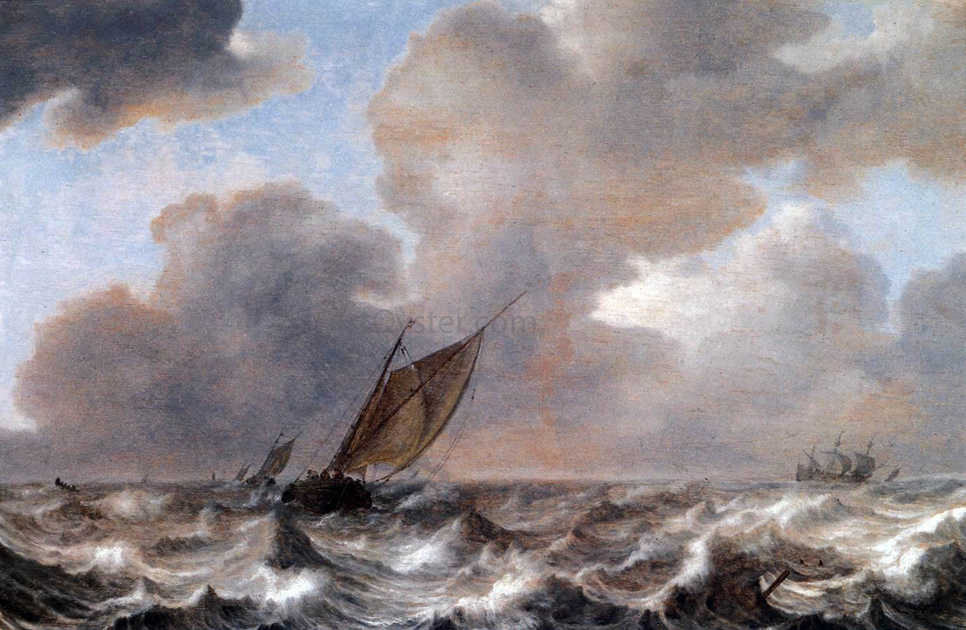Jan Porcellis Vessels in a Strong Wind - Hand Painted Oil Painting