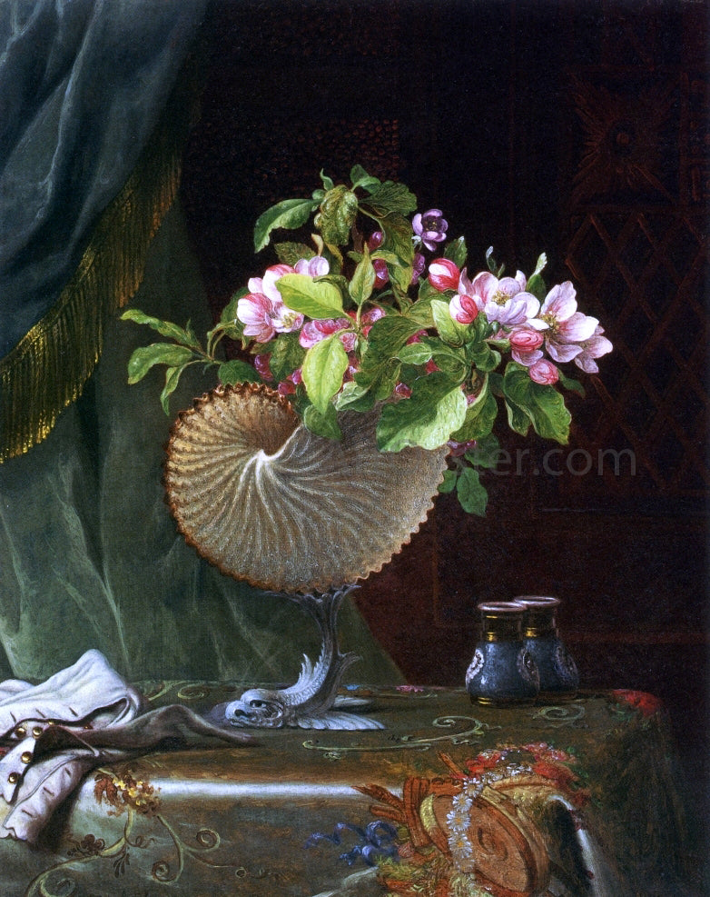Martin Johnson Heade Victorian Still Life with Apple Blossoms - Hand Painted Oil Painting
