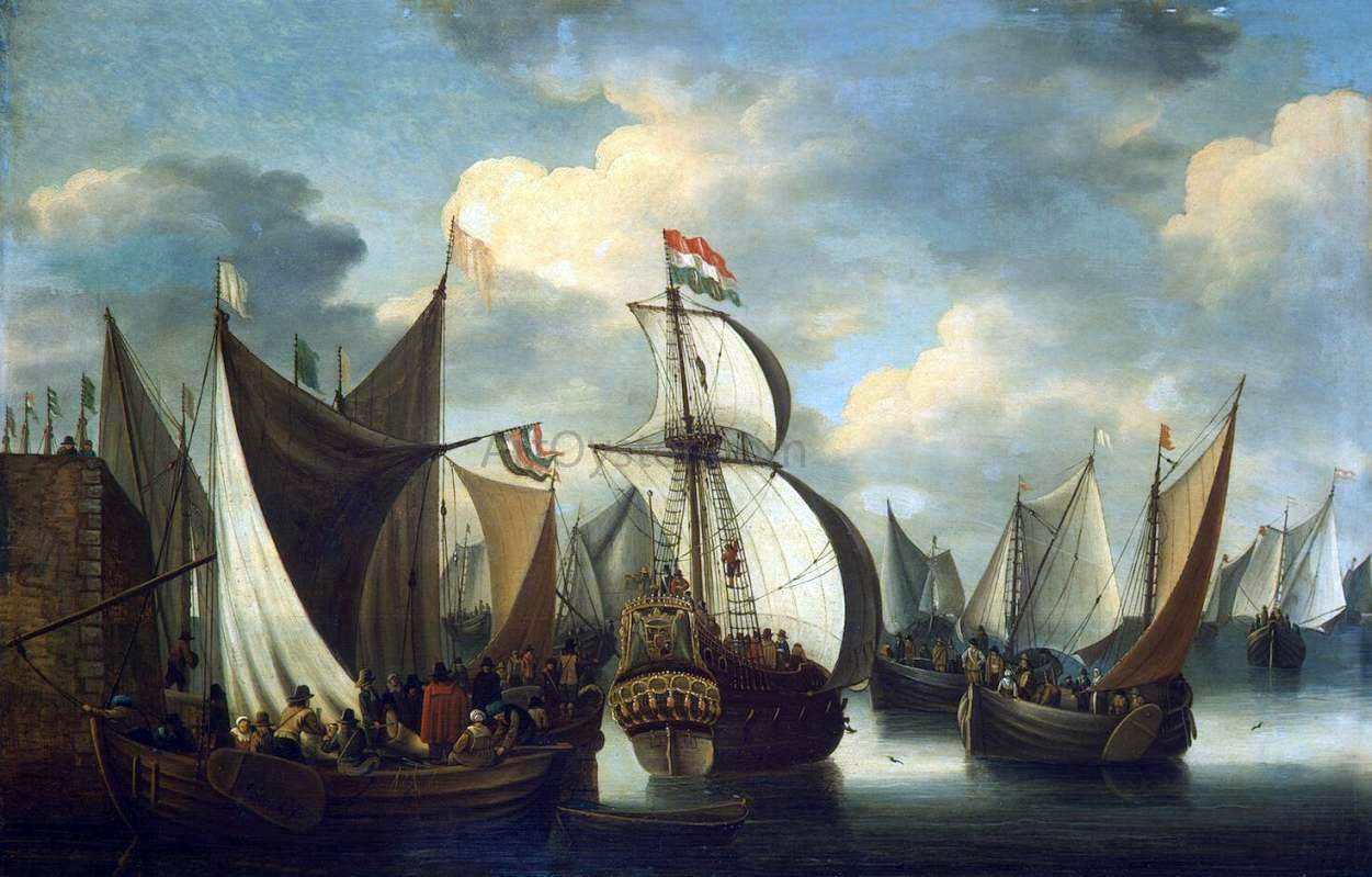 Jacobus Storck View of a Harbour - Hand Painted Oil Painting