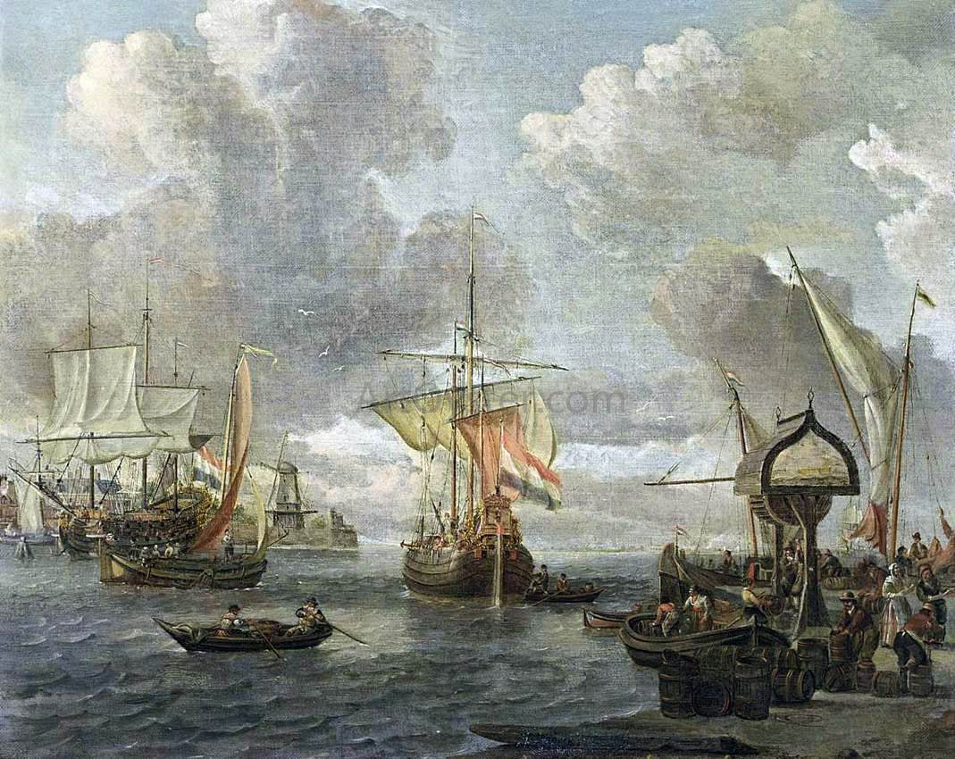 Abraham Storck View of a Harbour on the Zuiderzee - Hand Painted Oil Painting
