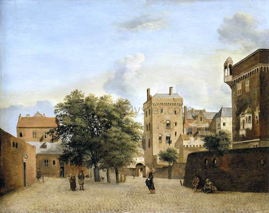 Jan Van der Heyden View of a Small Town Square - Hand Painted Oil Painting