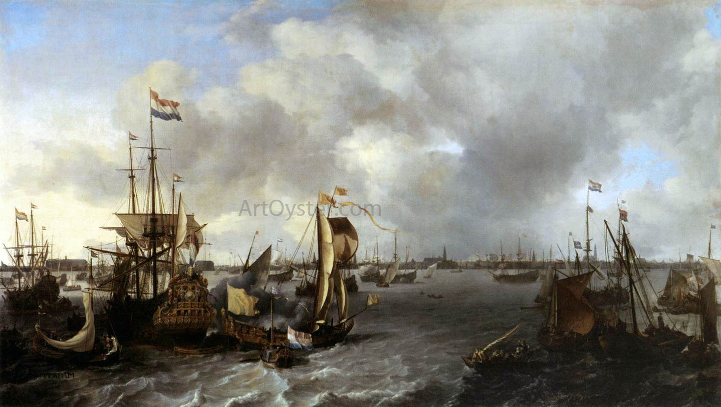 Ludolf Backhuysen View of Amsterdam with Ships on the Ij - Hand Painted Oil Painting