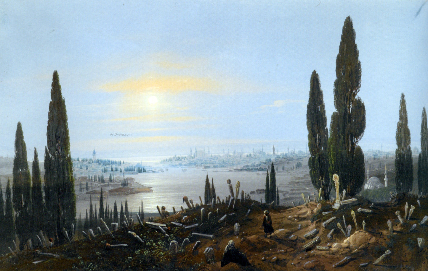 Carlo Bossoli View of Constantinople by moonlight - Hand Painted Oil Painting