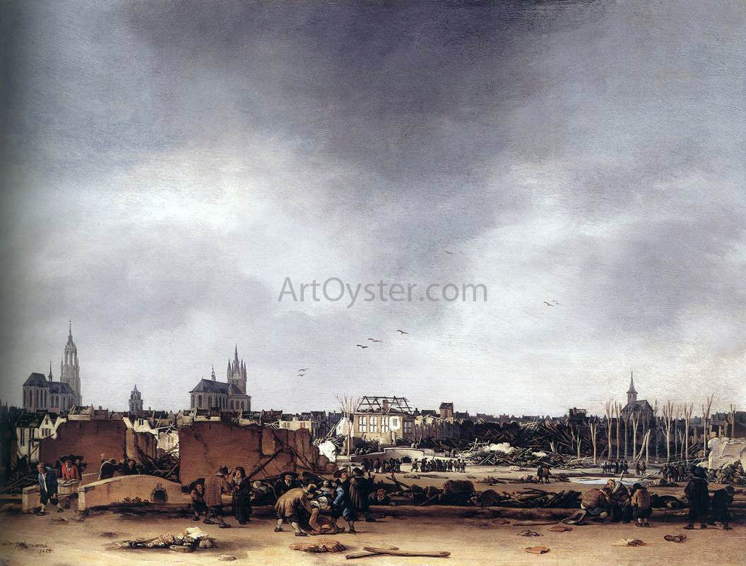 Egbert Van der Poel View of Delft after the Explosion of 1654 - Hand Painted Oil Painting
