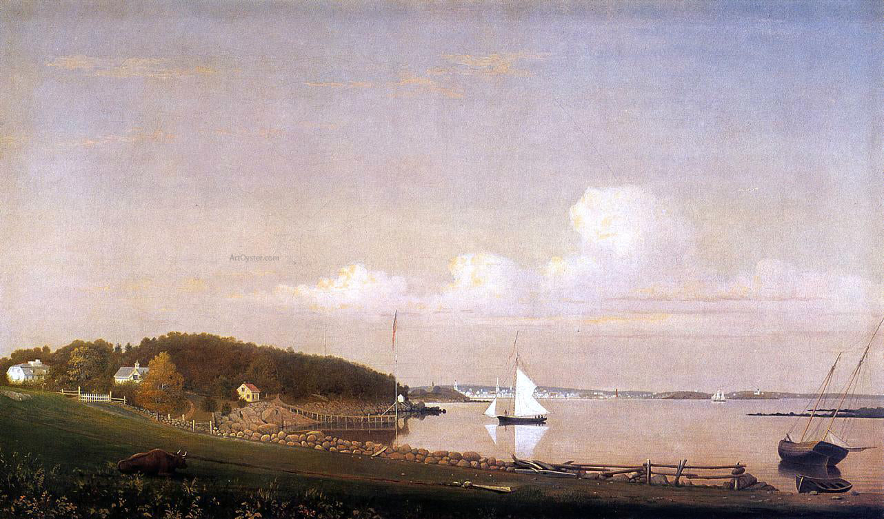 Fitz Hugh Lane View of Gloucester from 'Brookbank,' the Sawyer Homestead - Hand Painted Oil Painting
