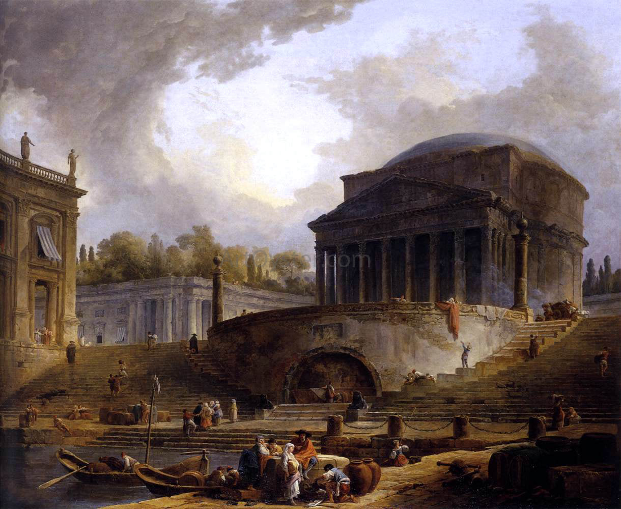 Hubert Robert View of Ripetta - Hand Painted Oil Painting