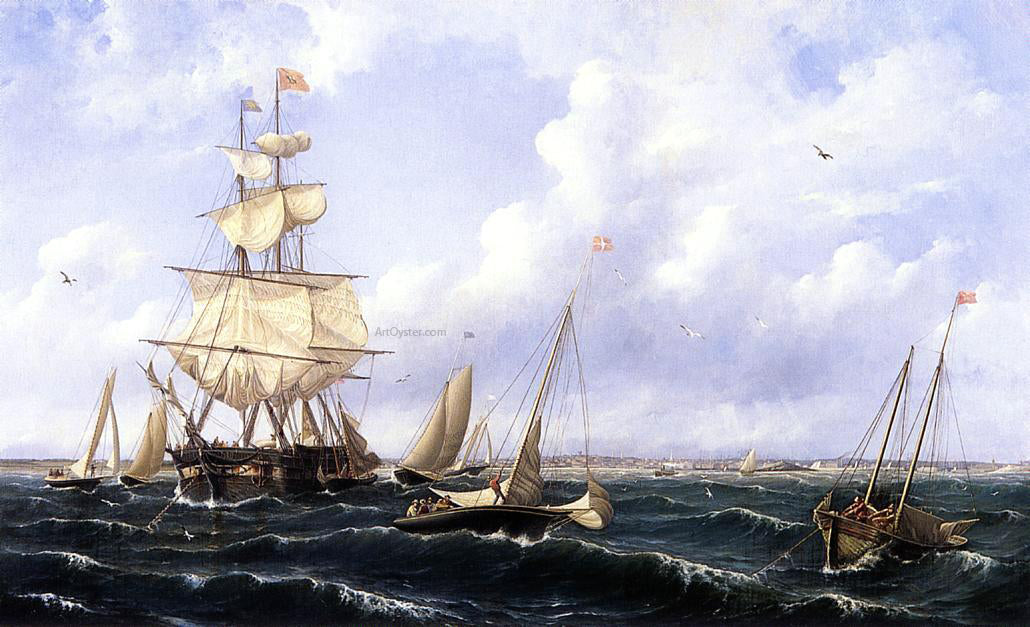 Albert Van Beest View of Shipping in new Bedford Harbor - Hand Painted Oil Painting