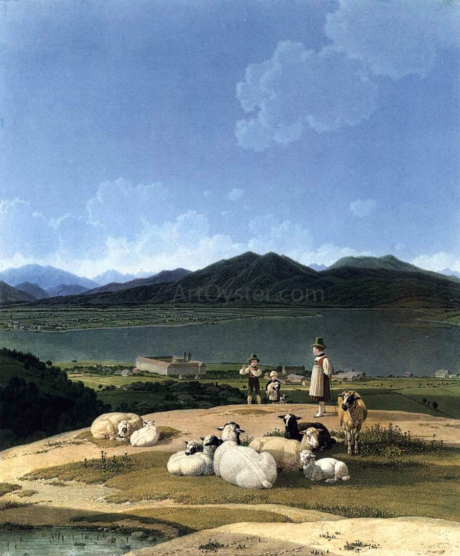 Wilhelm Von Kobell View of Tegernsee - Hand Painted Oil Painting