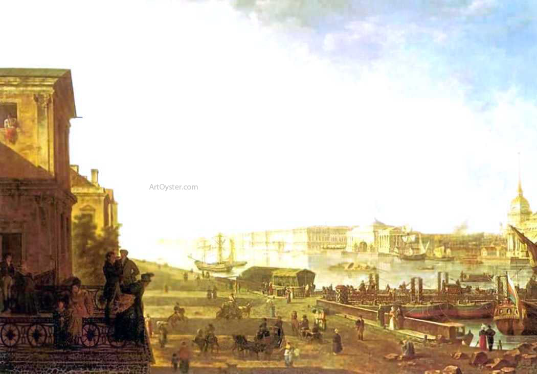 Fedor Yakovlevich Alekseev View of the Admiralty and Palace Embankmant from the First Cadet corps - Hand Painted Oil Painting