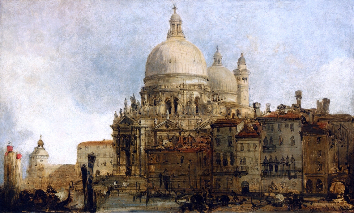 David Roberts View of the Church of Santa Maria della Salute, on the Grand Canal, Venice, with the Dogana Beyond - Hand Painted Oil Painting