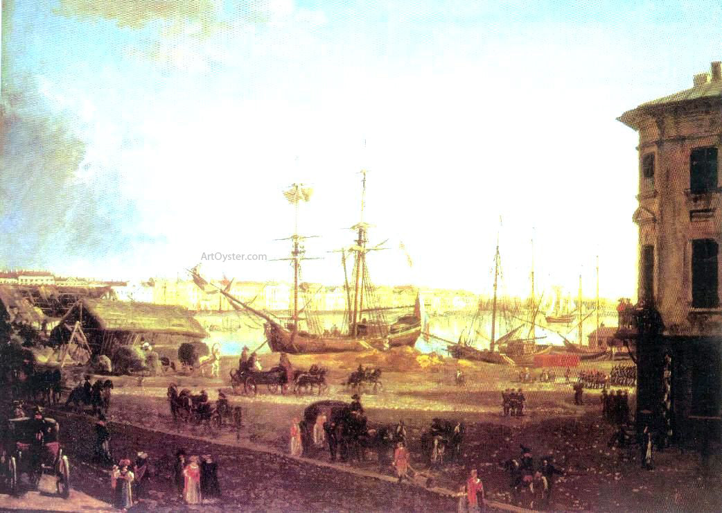 Fedor Yakovlevich Alekseev View of the English Embankmant from Visilievsky Island in St. Petersburg - Hand Painted Oil Painting