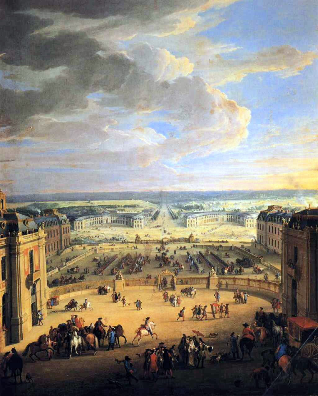 Jean-Baptiste Martin View of the Forecourts of the Chateau de Versailles and the Stables - Hand Painted Oil Painting