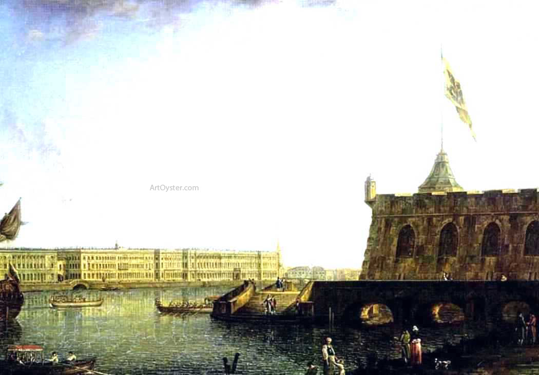 Fedor Yakovlevich Alekseev View of the Fortress of St. Peter and Paul and the Palace Embankmant - Hand Painted Oil Painting