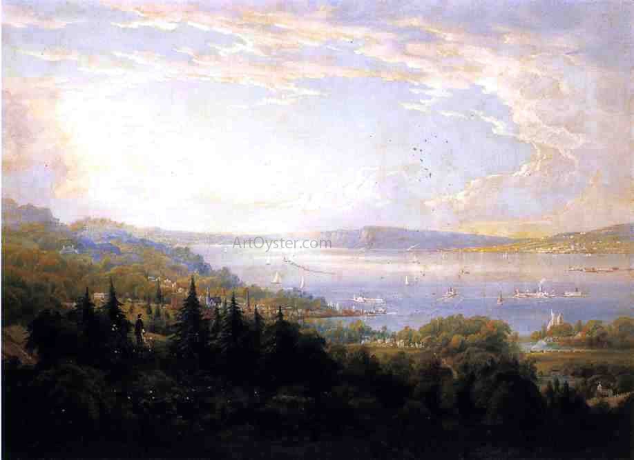 Jr. Robert Havell View of the Hudson River at Haverstraw Bay - Hand Painted Oil Painting