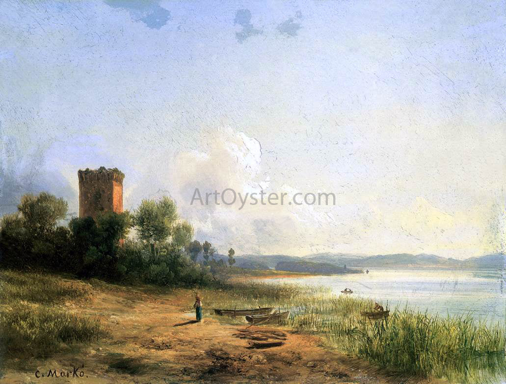 The Younger Karoly Marko View of the Lake Trasimeno - Hand Painted Oil Painting
