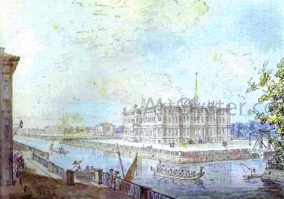 Fedor Yakovlevich Alekseev View of the Mikhailovsky Castle in St. Petersburg - Hand Painted Oil Painting
