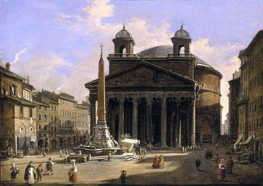Ippolito Caffi View of the Pantheon, Rome - Hand Painted Oil Painting